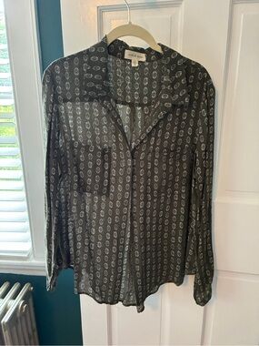 cloth & stone Olive Green Printed Button-Down Blouse